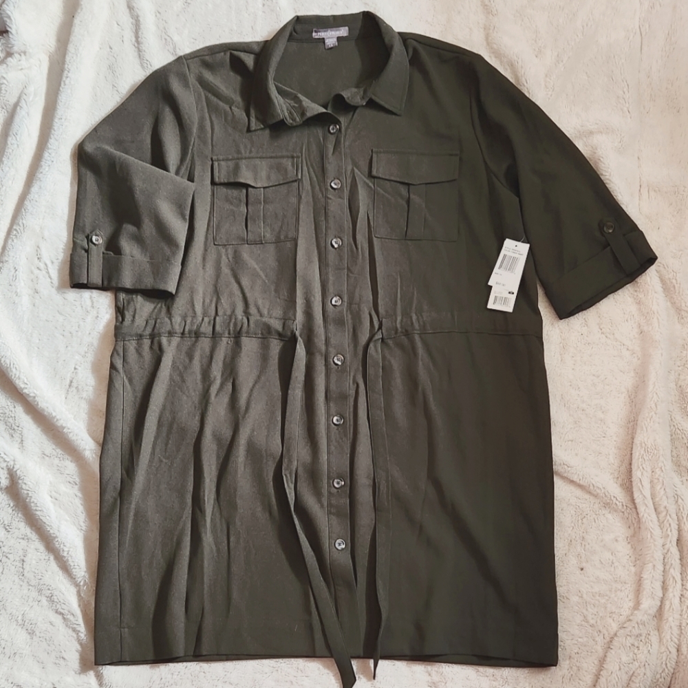 NWT Forest Green Belted Dress 1X
